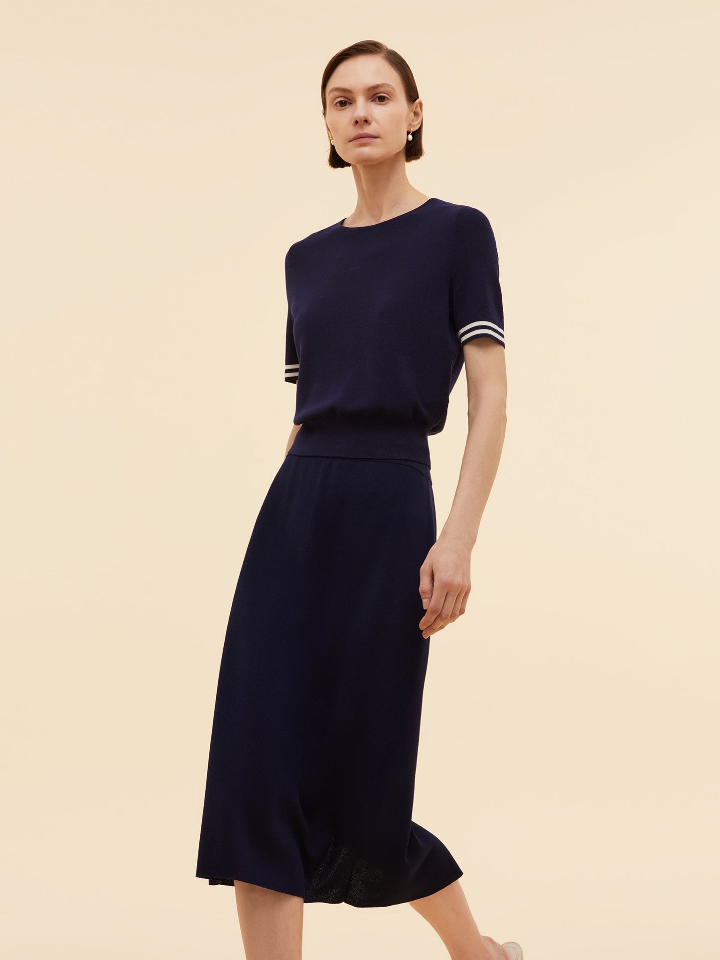 Tencel Blend Knit Top And Column Skirt Two-Piece Set