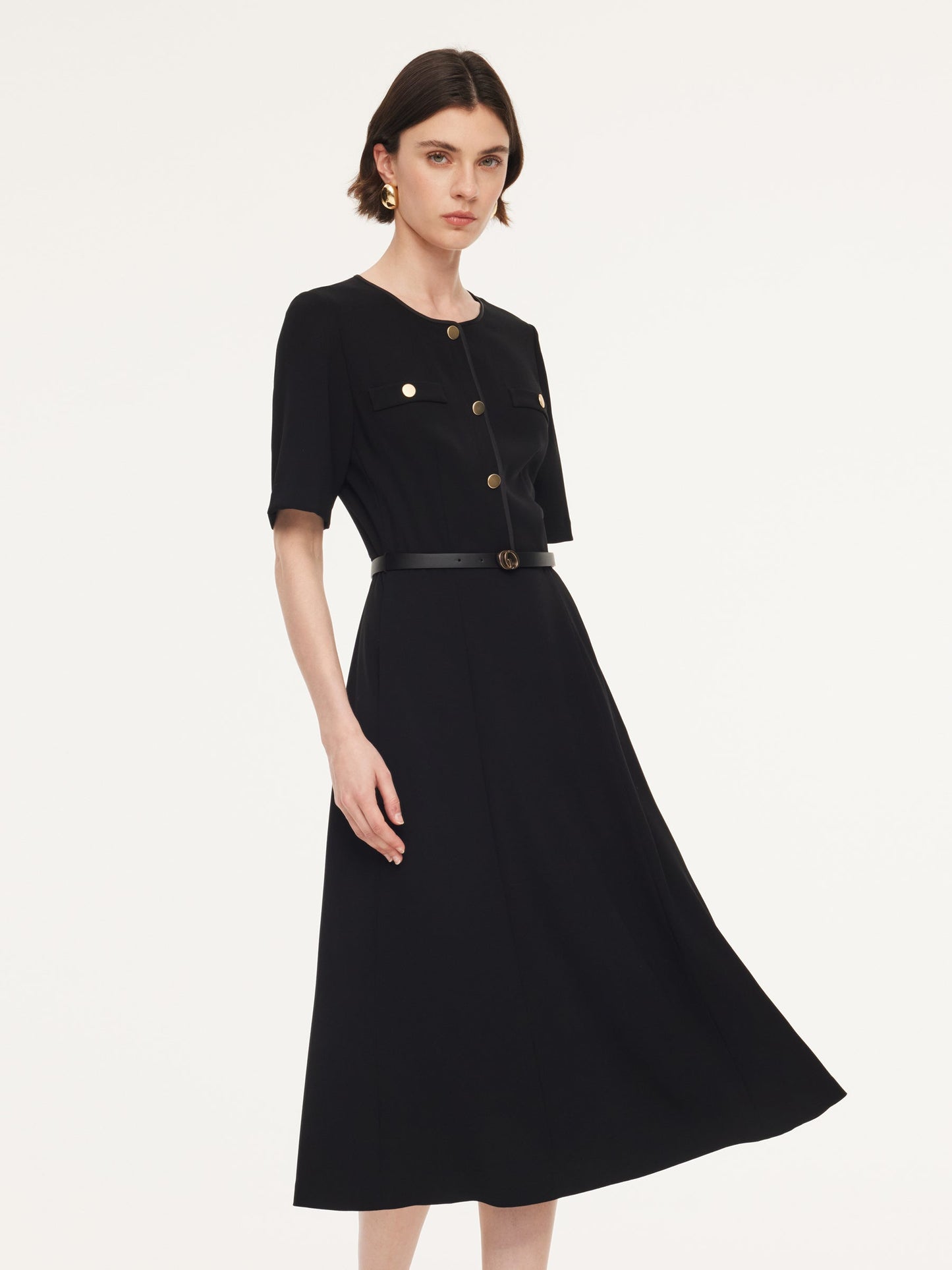 Triacetate Blend Women Midi Dress With Belt