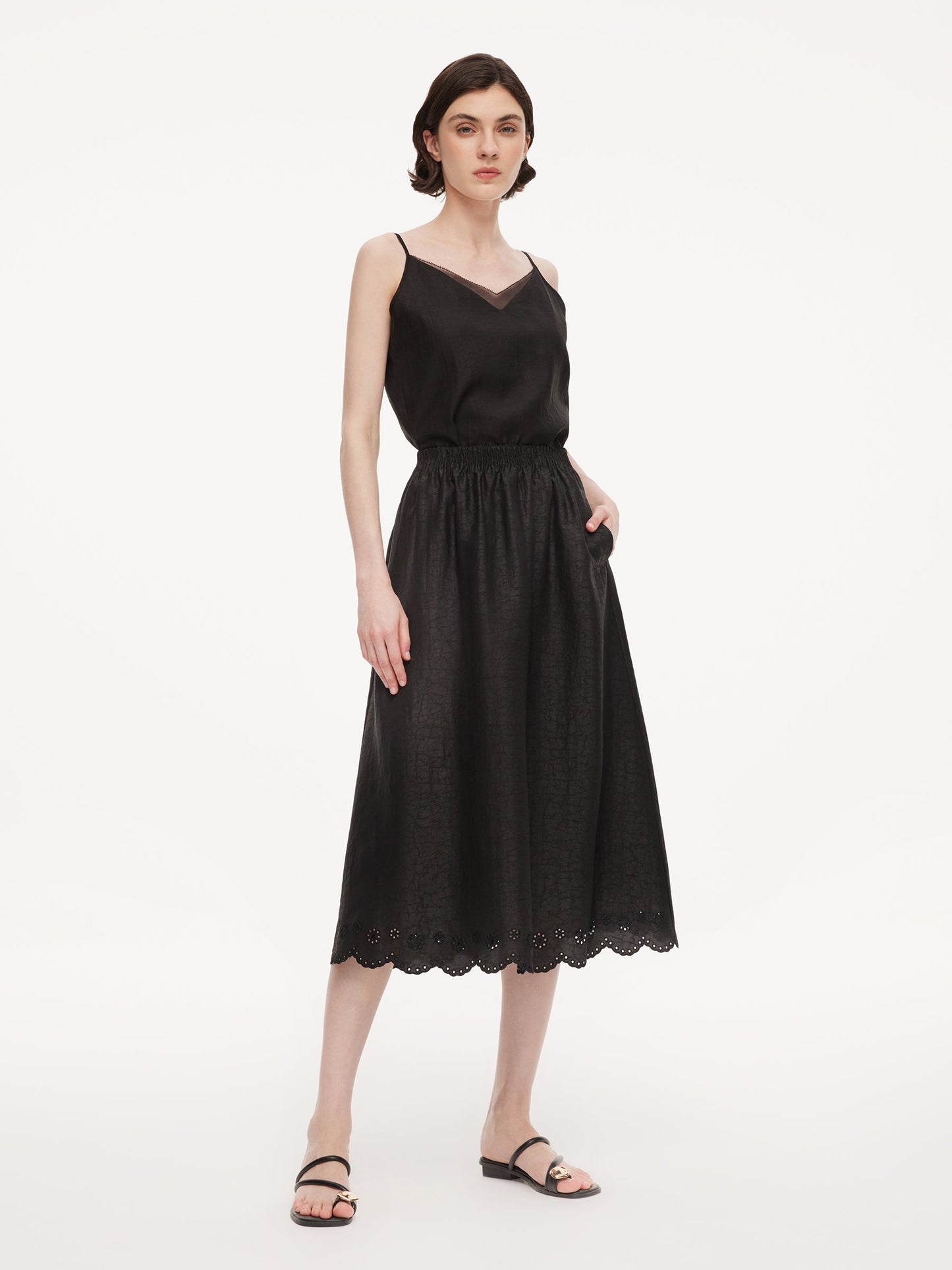 18MM Gambiered Canton Gauze Women Embroidered Hem Skirt