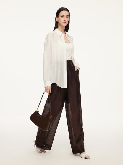 Tencel Acetate Linen Blend Women Sheer Oversized Shirt & Camisole Two-Piece Set