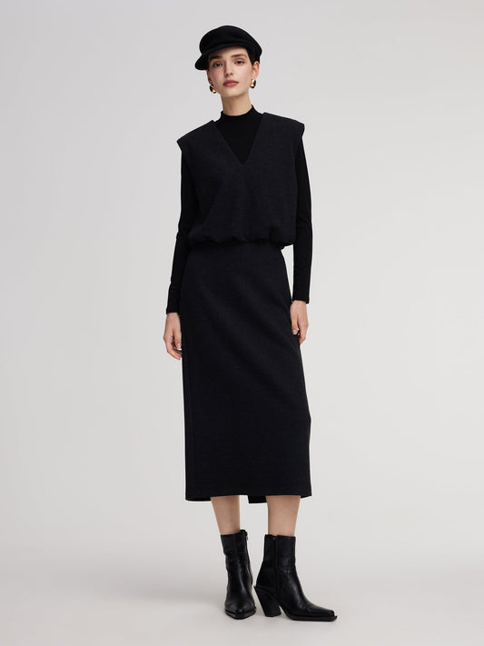 Knit Vest & Mock Neck Top & Skirt Three-Piece Set