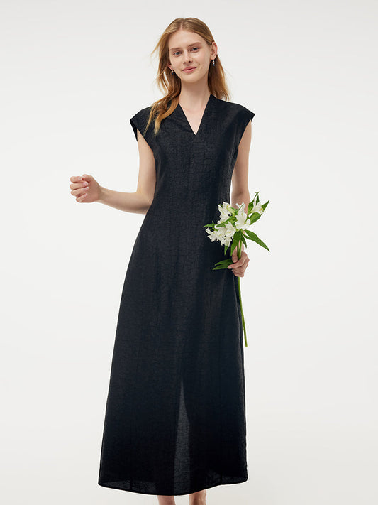 18MM Xiang Yun Silk V-Neck Cap Sleeve Women Maxi Dress