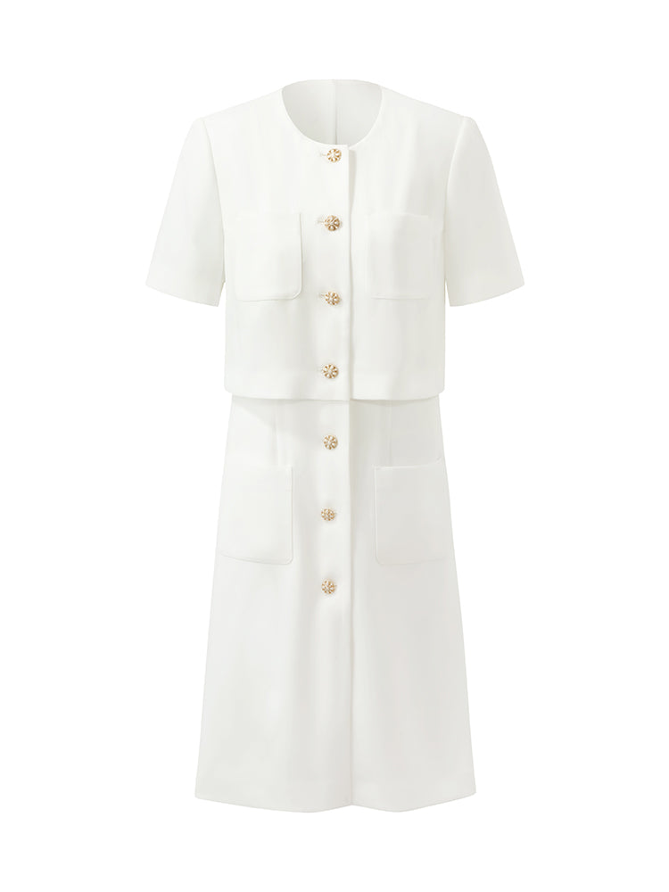 Triacetate Faux-Layered Single-Breasted Women Mini Dress