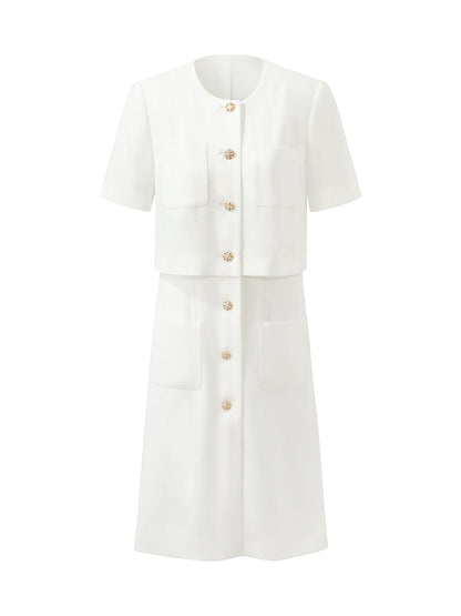 Triacetate Faux-Layered Single-Breasted Women Mini Dress