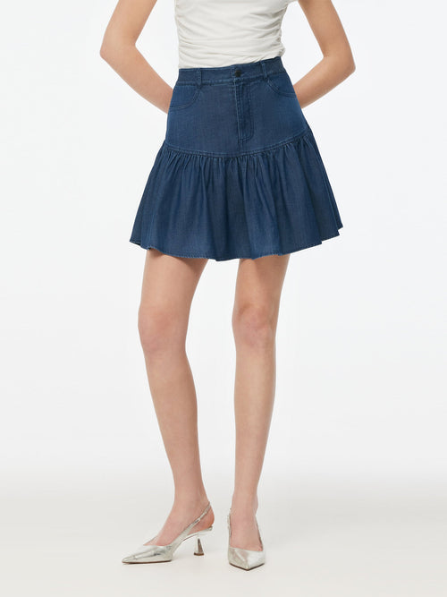 Denim Stretch Women Ruffle Mini Skirt