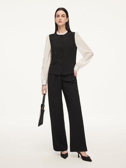 Four-Way Stretch Mock Layered Shirt And Pants Two-Piece Set With Self-Tie Belt