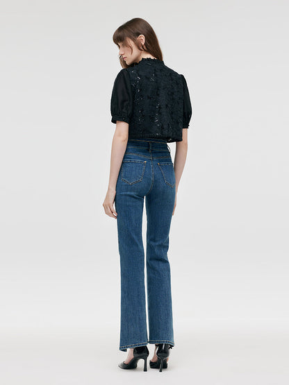 New Chinese-Style Lace Sequins Patchwork Women Blouse