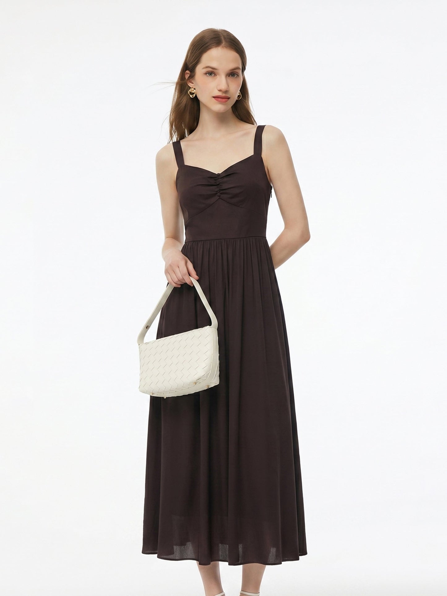 Cotton Sleeveless Women Maxi Dress With Detachable Chest Pads And Floral Choker