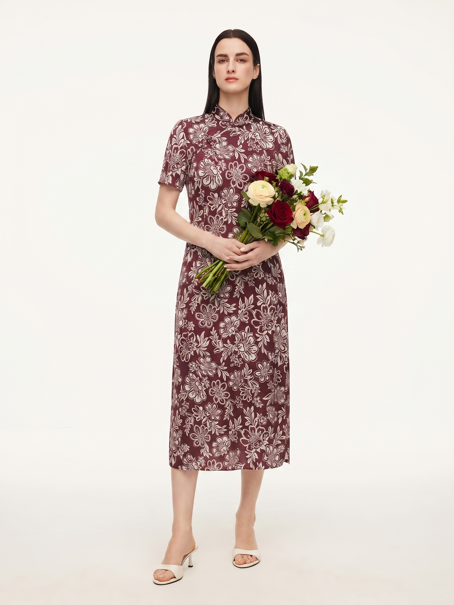 Floral Print Women Qipao Maxi Dress