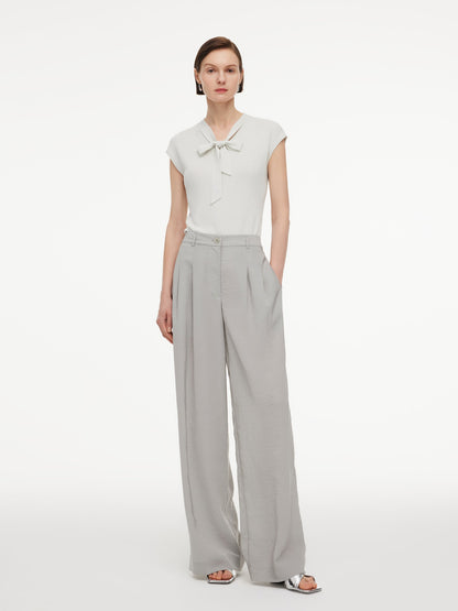 Lyocell Wool Blend Tie Front Women Knit Top