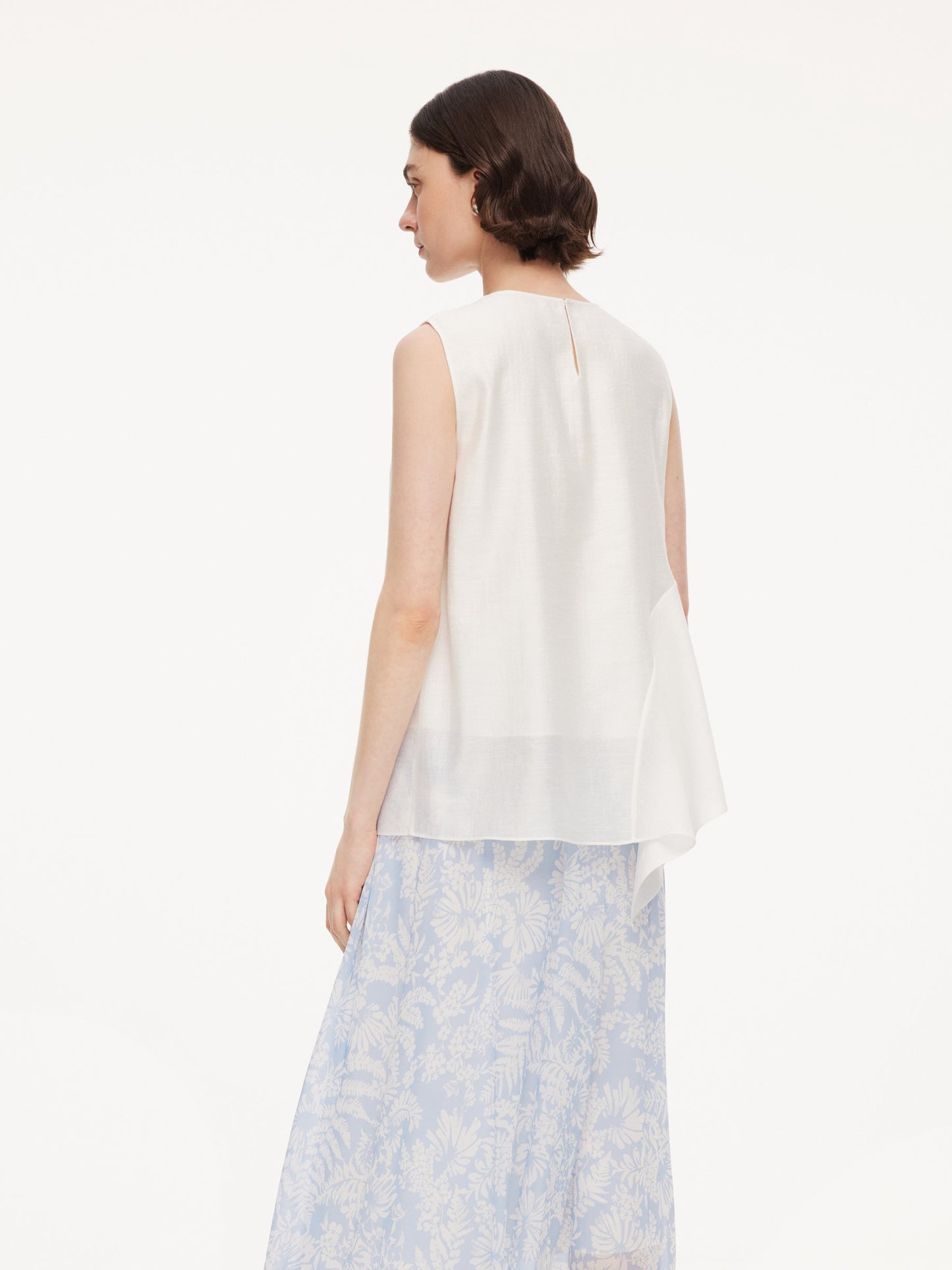 Lyocell Acetate Blend Ruffle-Detail Women Tank Top