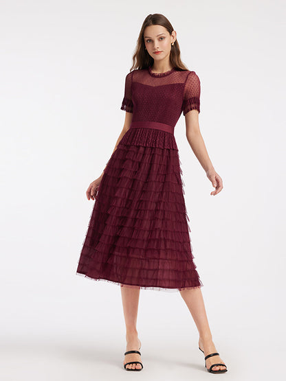 Short Sleeve Tulle Tiered Maxi Dress