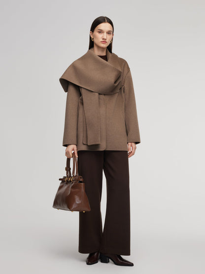 Cashmere Wool Blend Double-Faced Scarf Collar Women Coat