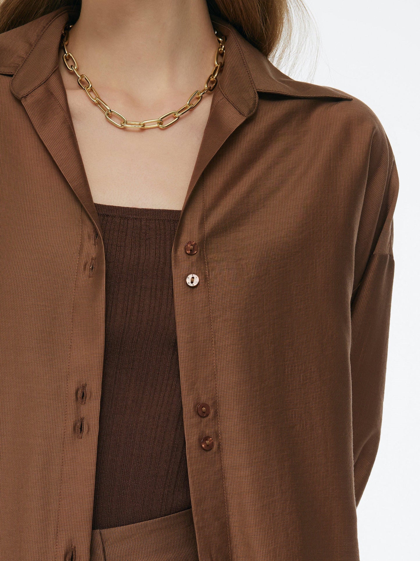 Tencel Blend Shirt And Knit Camisole Two-Piece Set