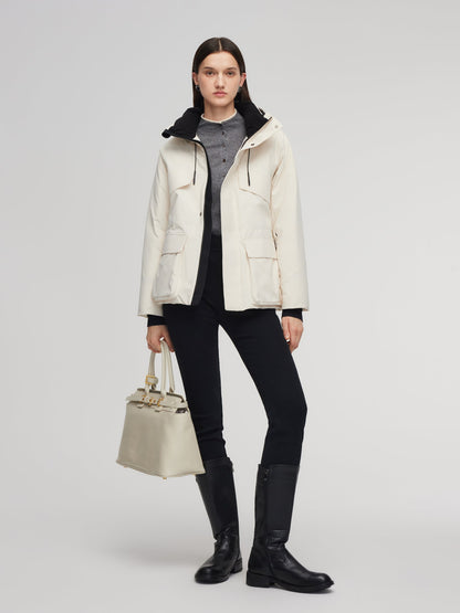 Drawstring Waist Unisex Hooded Goose Down Coat
