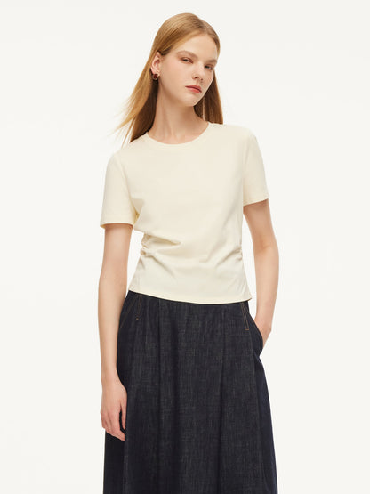 Cotton Side Twist Women T-Shirt With Detachable Beaded Chain