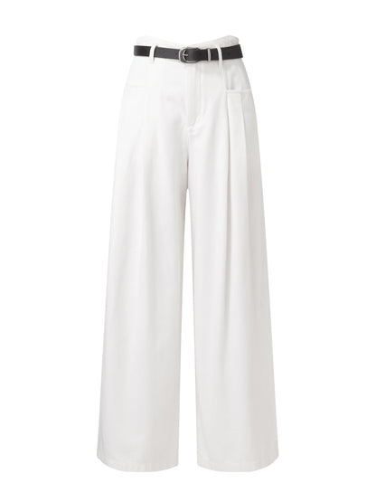 Denim Women High-Waisted Wide Leg Jeans With Leather Belt