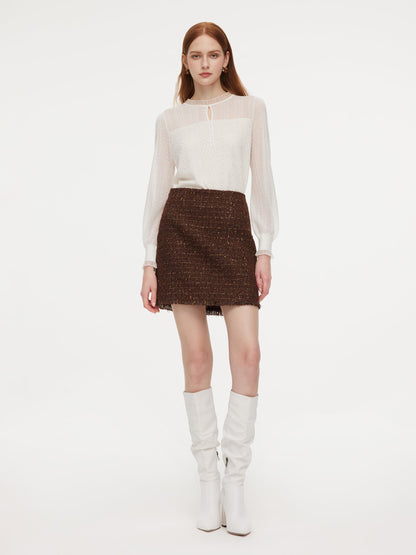 [Preview] Wool Blend Tweed Sequins Women A-Line Skirt