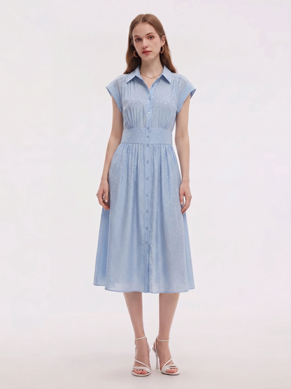16.5MM Mulberry Silk Polka Dots Jacquard Women Maxi Shirt Dress