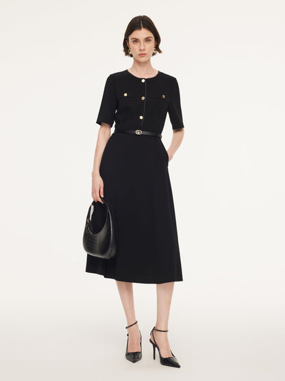 Triacetate Blend Women Midi Dress With Belt