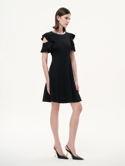 Ruffle Cold Shoulder Women Knit Mini Dress