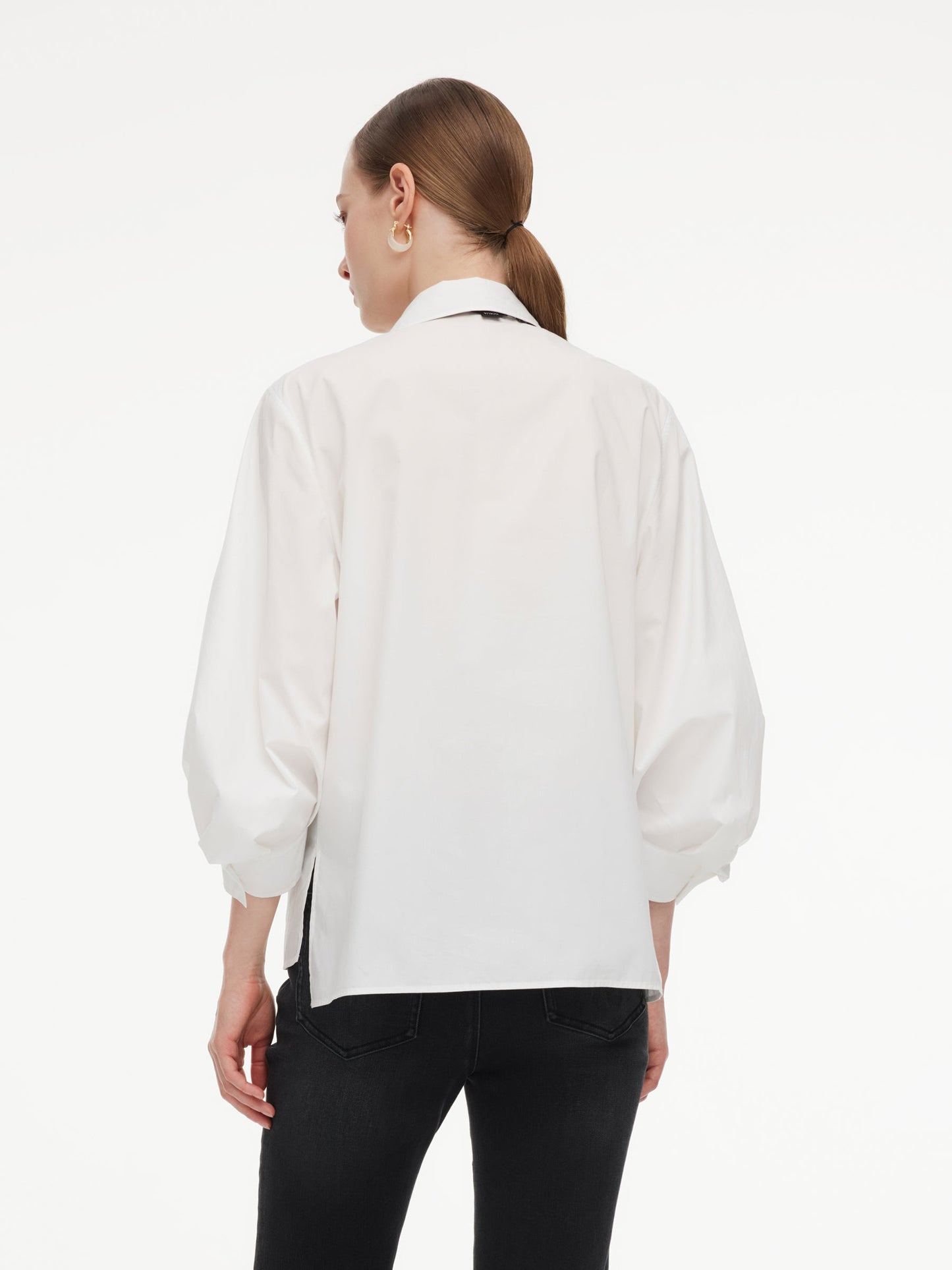 100% Cotton 3/4 Sleeve Women Shirt With Ribbon Print Silky Scarf