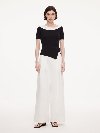 Tencel Blend Color Block Women Cut-Out Knit Top