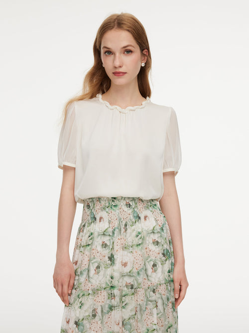 22MM Mulberry Silk Twisted Round Neck Women Blouse