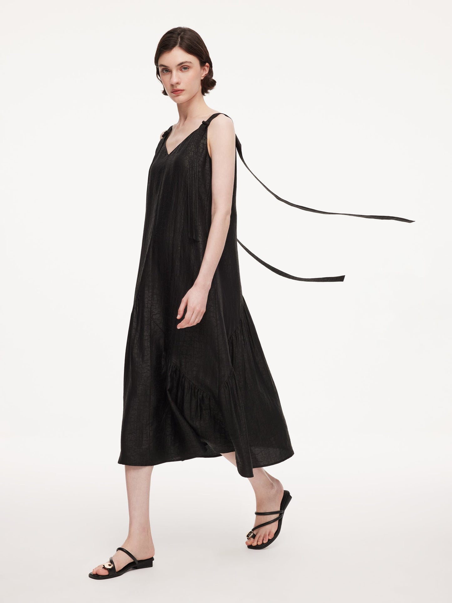 12MM Gambiered Canton Gauze Women V-Neck Sleeveless Maxi Dress
