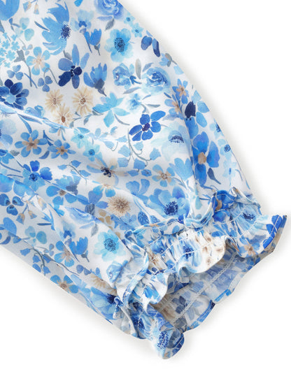 19MM Mulberry Silk Floral Print Ruffle Collar Maxi Dress