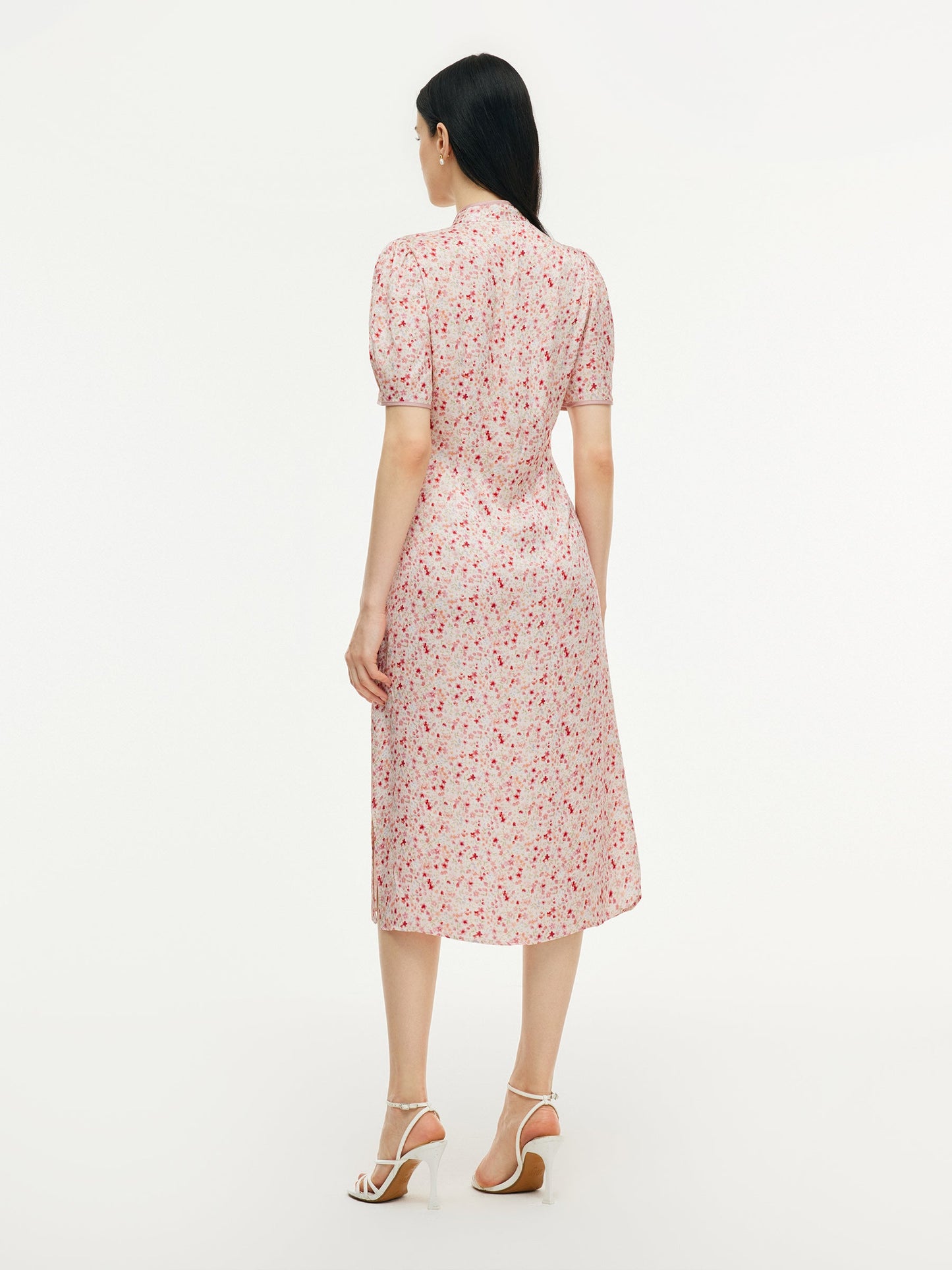 Floral Print Side Twist Women Qipao Midi Dress