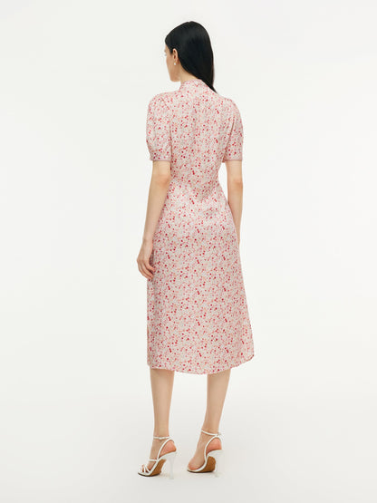 Floral Print Side Twist Women Qipao Midi Dress