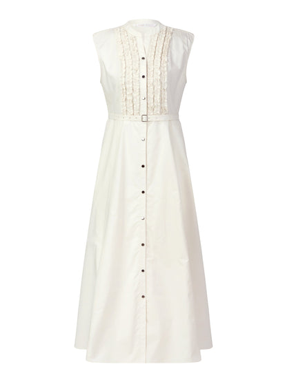100% Cotton Gather-waisted Women Cap Sleeve Maxi Dress With Two Belts