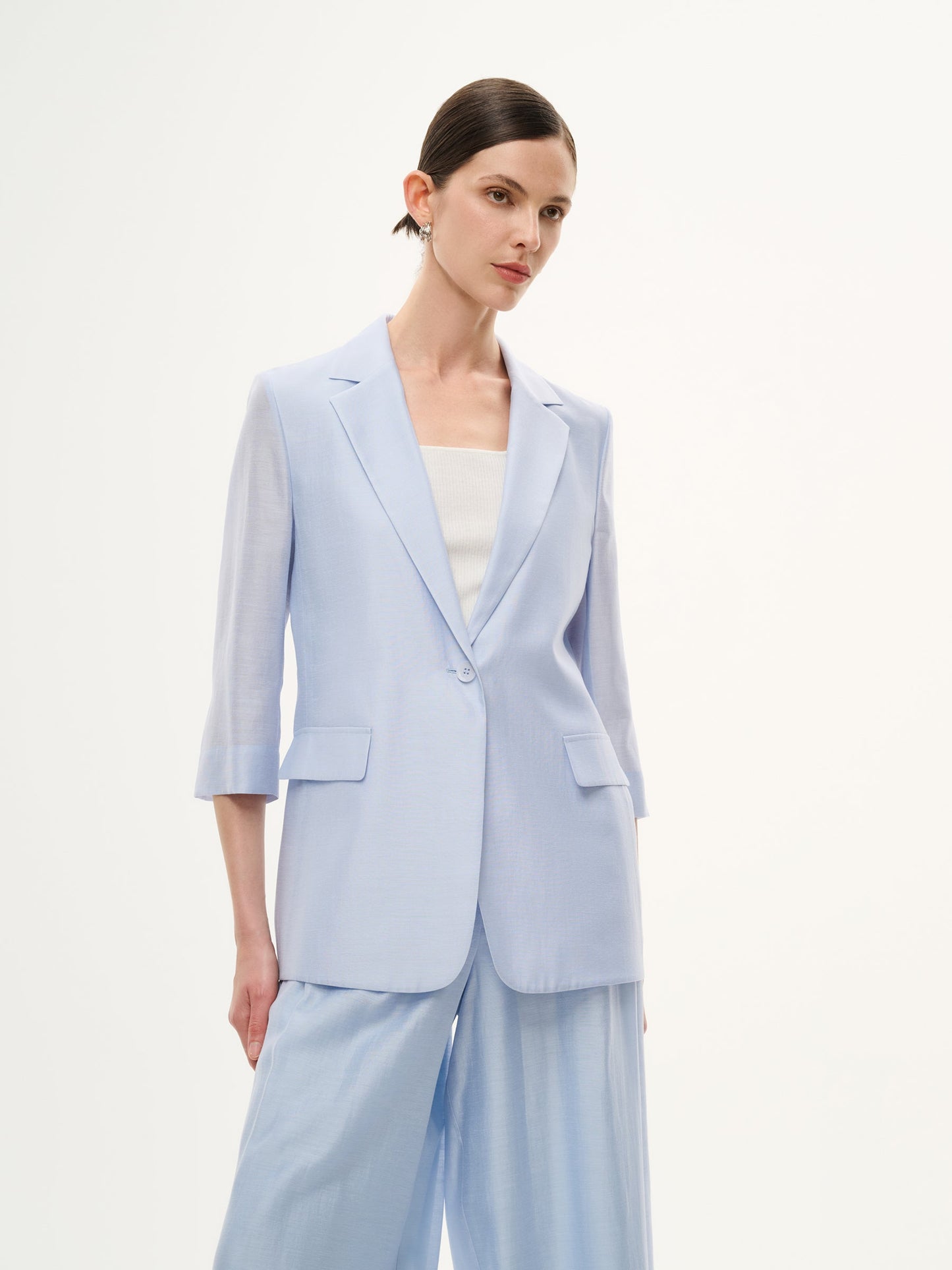 Tencel Acetate Blend 3/4 Sleeve Women Blazer