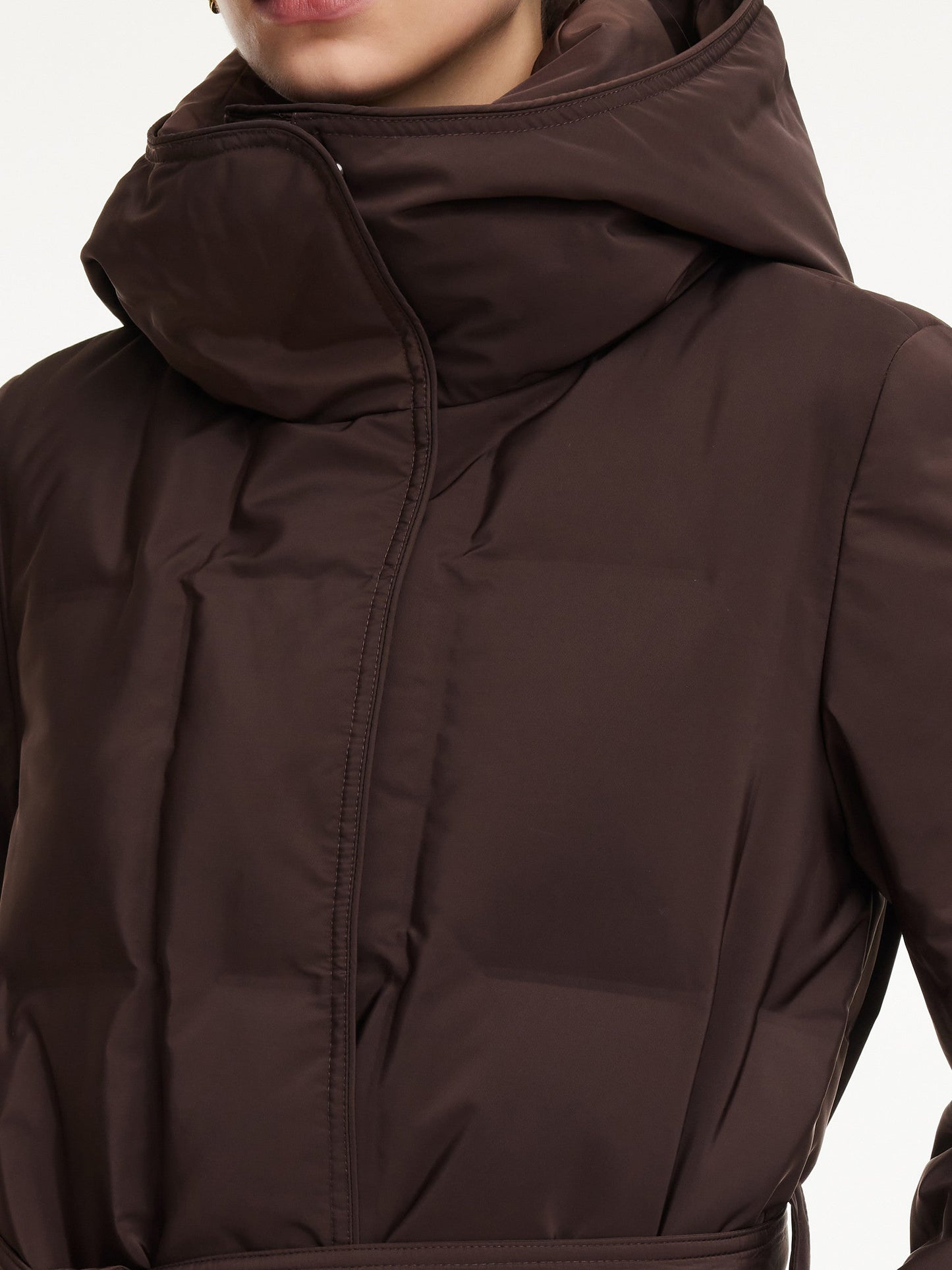 Quilted Hooded Goose Down Wrap Overcoat
