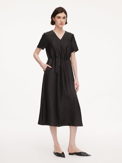 18MM Gambiered Canton Gauze Women Agate-Inspired Belted Maxi Dress