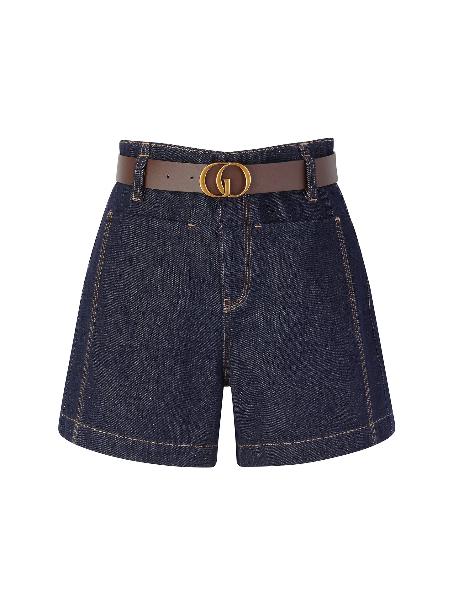 100% Cotton Denim Slimming Seamed Women Shorts With Belt