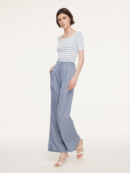 Lyocell Blend Stripe Square Neck Women Knit Top