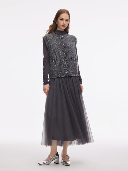 Frayed Trim Sequins Women Vest