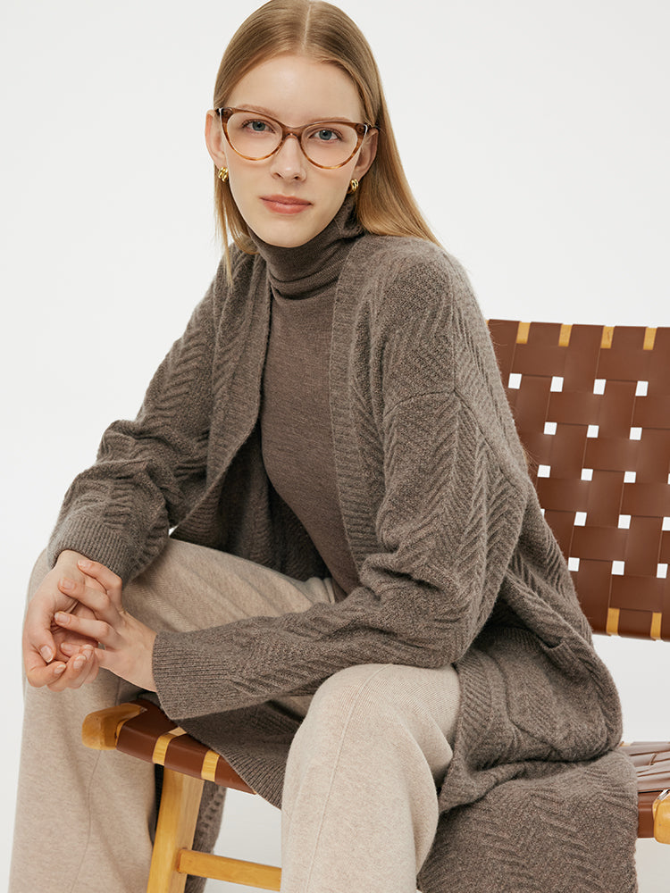 Machine Washable Wool Women Long Cardigan