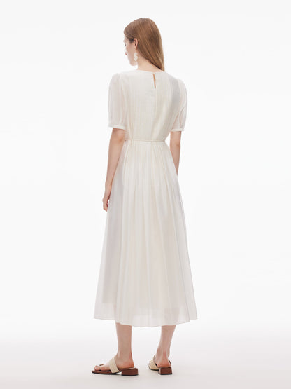 Tencel Blend Pleated Women Loose A-Line Maxi Dress