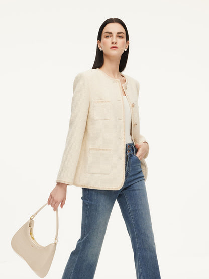 Wool Blend Tweed Braided Trim Women Jacket