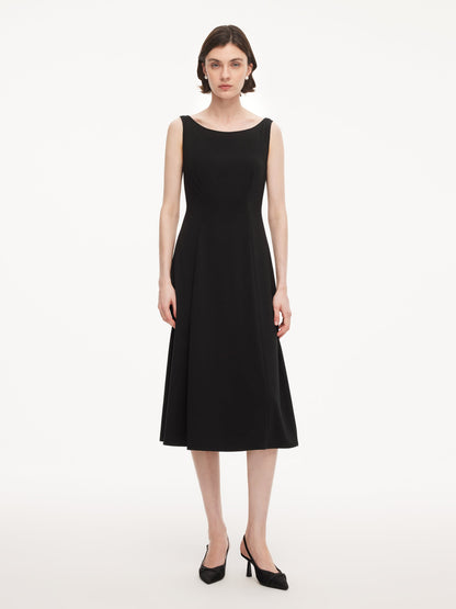 Tencel Blend Sleeveless Women Knit Midi Dress With Detachable Flounce Overlay