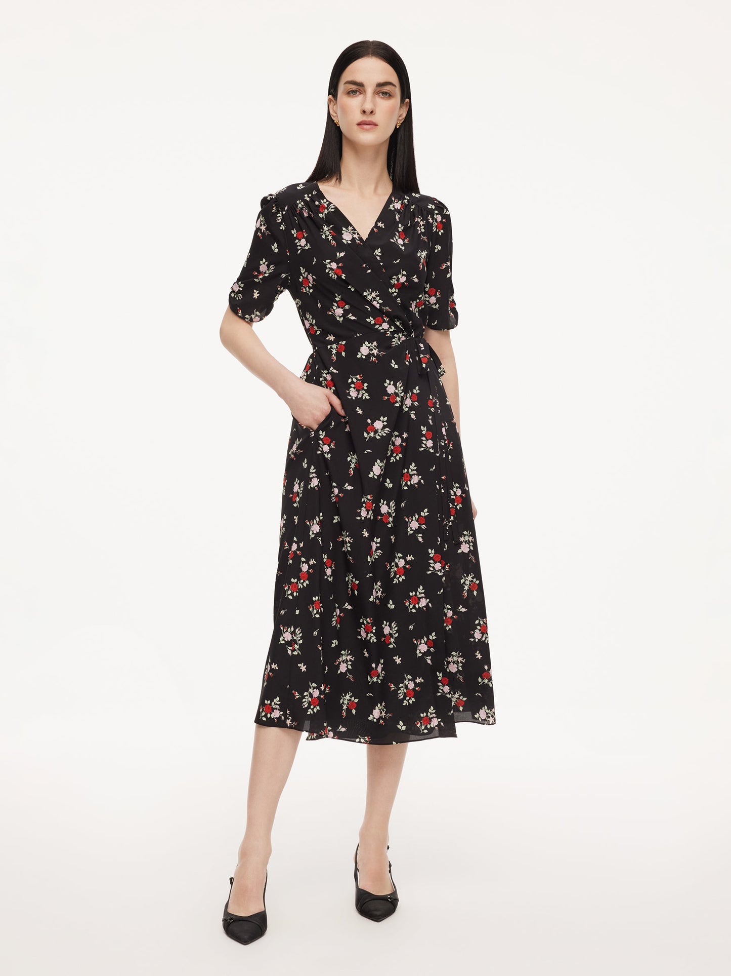 16MM Mulberry Silk Floral Print Women Maxi Wrap Dress