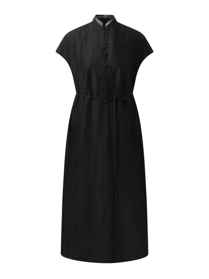 18MM Xiang Yun Silk A-Line Women Self-Tie Belt Midi Dress
