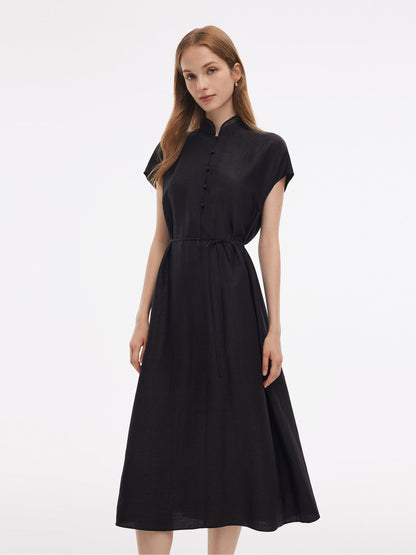 18MM Xiang Yun Silk A-Line Women Self-Tie Belt Midi Dress