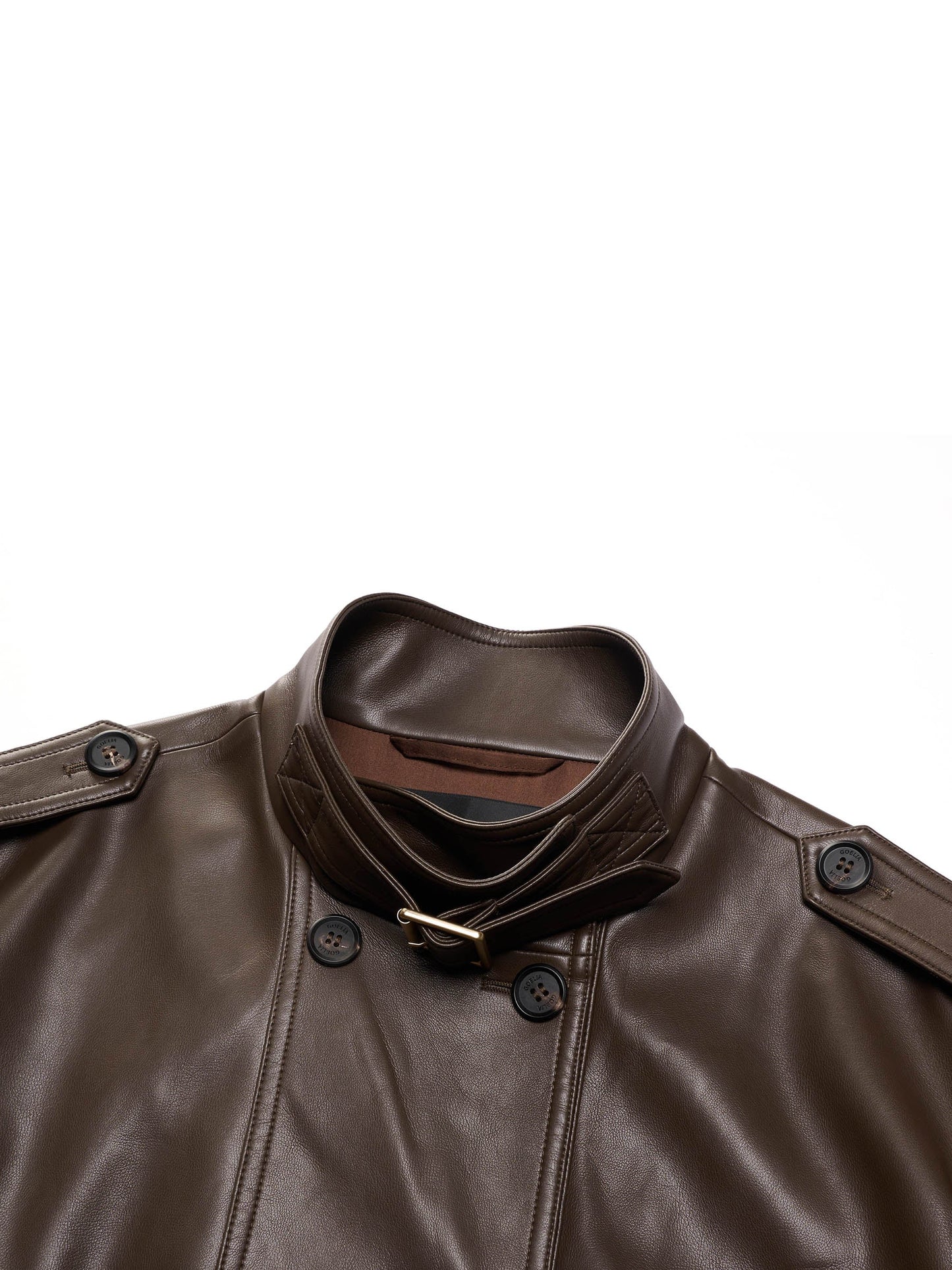PU Leather Double-Breasted Women Trench Jacket