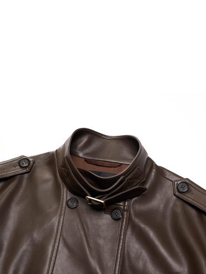 PU Leather Double-Breasted Women Trench Jacket