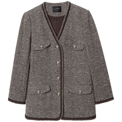 Brown Wool Single-Breasted Women Jacket