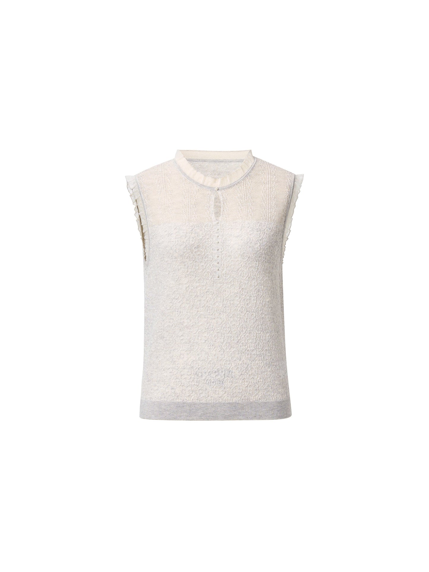 Jacquard Cut Out Neckline Women Ruffle Knit Tank Top